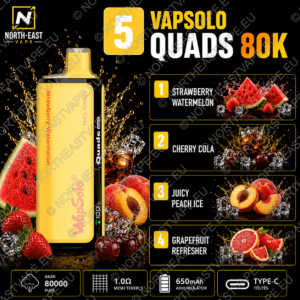 VapSolo Quads - #05 - 🍓 Epres Görögdinnye • 🥤 Cseresznyés Cola • 🍑 Jeges Barack • 🍊 Grapefruit Frissítő
