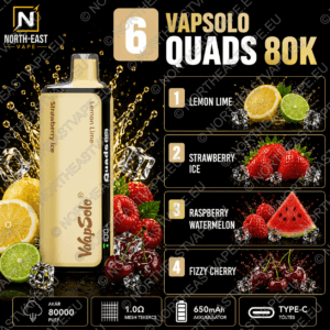 VapSolo Quads - #06 -🍋 Citrom-Lime • 🍓 Jeges Eper • 🍉 Málnás Görögdinnye • 🍒 Habzó Cseresznye