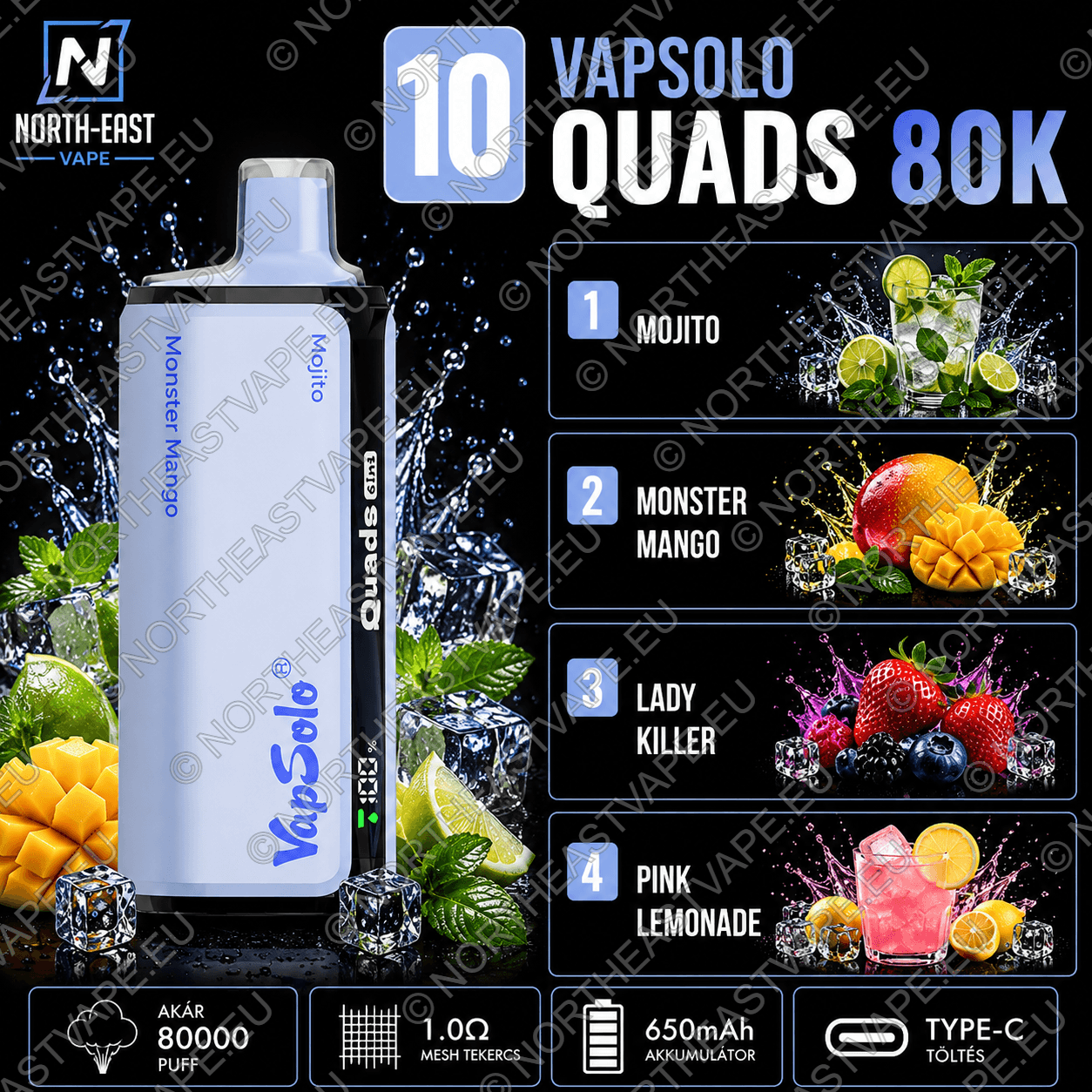 VapSolo Quads - #10 - đ Mojito âą đ„ Monster MangĂł âą đč Lady Killer âą đ Pink Lemonade